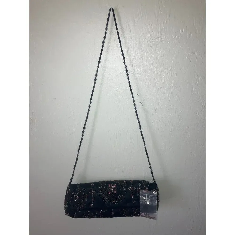 Vintage Y2K Black Beaded Satin Purse SPECIAL EVENT FORMAL PROM